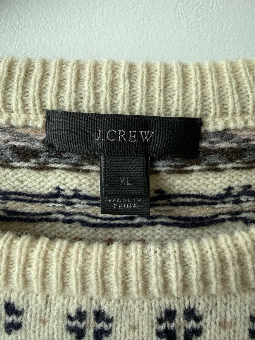 J.Crew 100% Lambswool Fair Isle Nordic Crewneck Sweater XL Cream